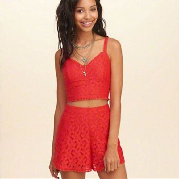 HOLLISTER Cherry Red Lace High Waisted Dress Shorts - Picture 1 of 9
